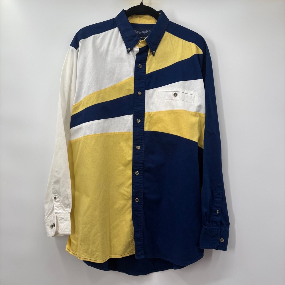 Wrangler Western Mens Size Medium Shirt Button Up Long Sleeve Cotton